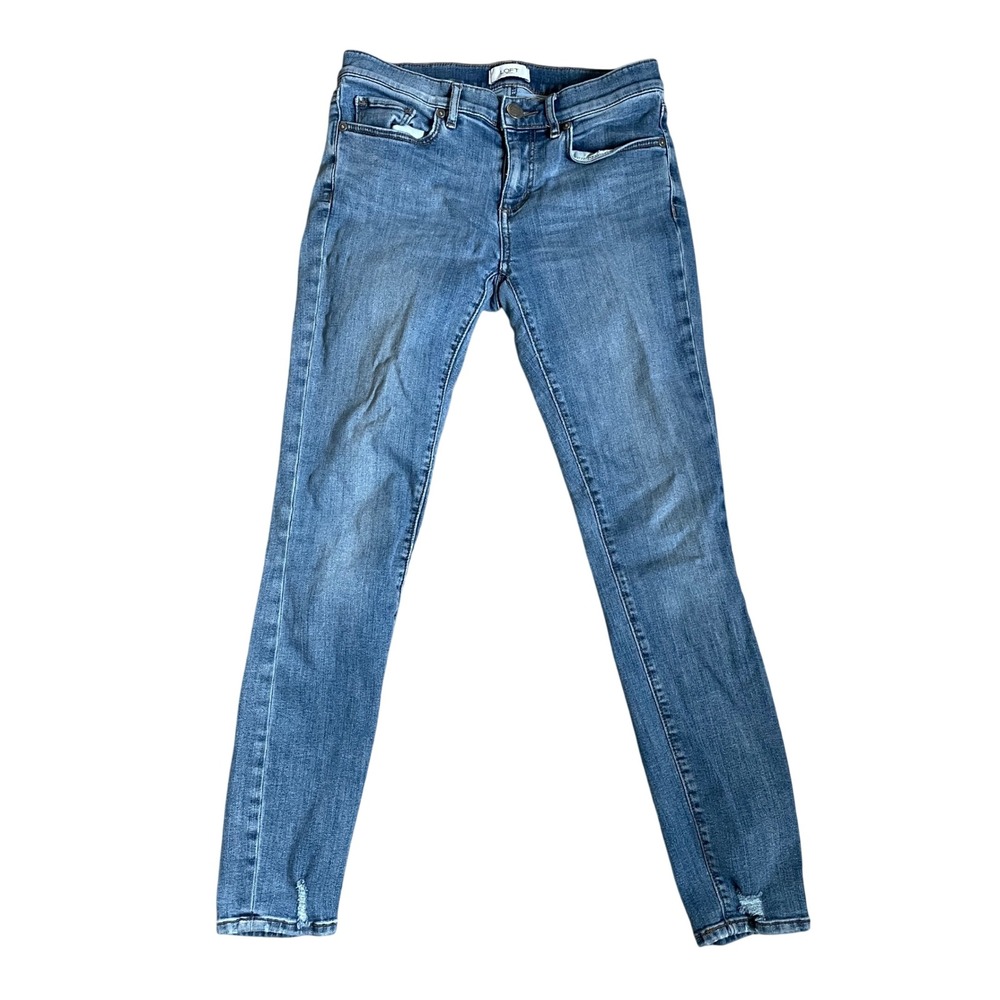 LOFT Modern Skinny Jeans‎ size 0 Blue Medium Wash Distressed Hem Everyday Casual